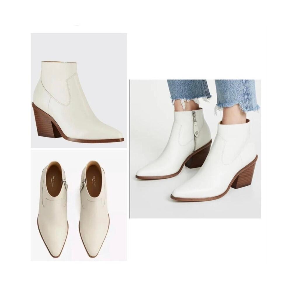 Rag & Bone Razor Leather in Antique White Ankle Boots Point Toe Size 8